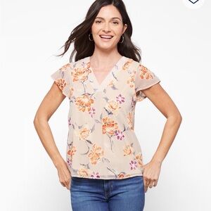 Papermoon Kailani Beige Floral V-Neck Short Sleeve Blouse, stitch fix